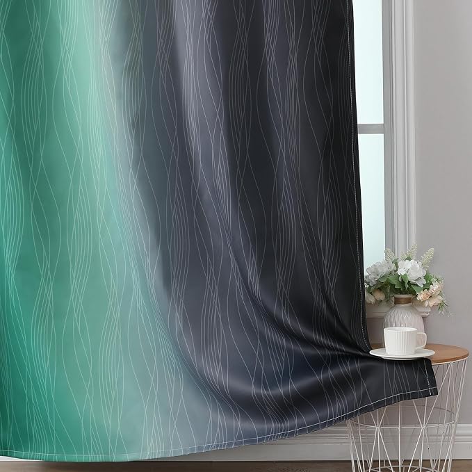 Estelar Textiler Black and Green Ombre Blackout Curtains 45 Inches Long, Full Room Darkening Gradient Drapes for Bedroom, Thermal Insulated Grommet Curtains for Short Window,52Wx45L,2 Panels