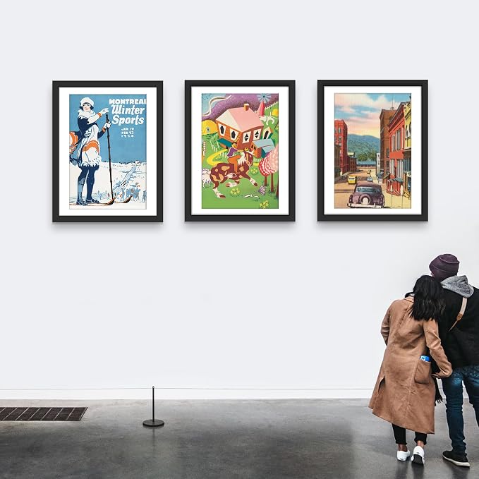Picrit 30x40 Picture Frame 3 Pack, Black Poster Frame, Display Poster 24 x 36 with Mat or 30 x 40 without Mat for Horizontal or Vertical Wall Mounting