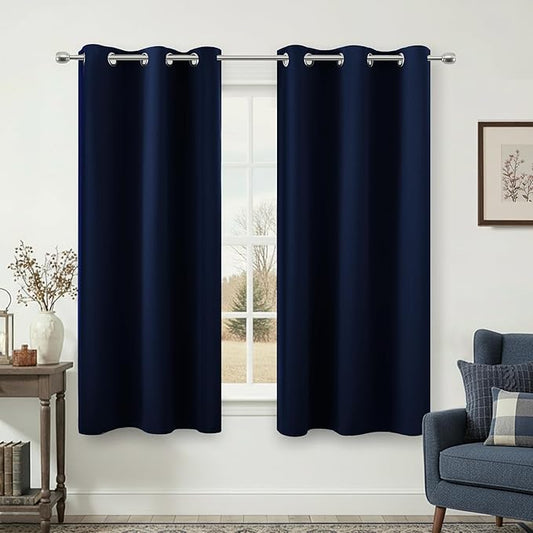 KOUFALL Small Window Curtains for Bathroom Sink Short Length 2 Panel Sets Grommet Navy Blue Heat Reflective Blackout RV Curtains for Camper Kitchen Kids Boys Bedroom Patriotic 45 Inches Long