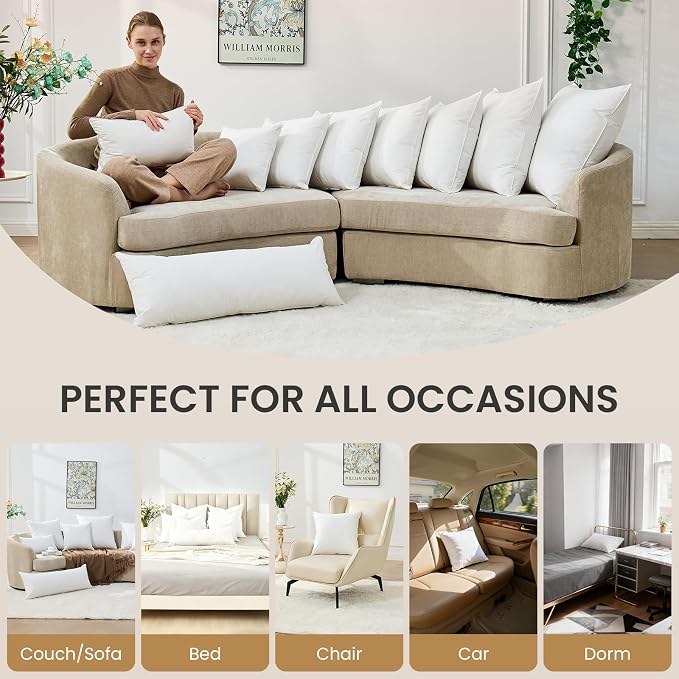BHZ Throw Pillows 12x20 Euro Pillow Insert, Down Feather Alternative Pillow Inserts, Decorative Soft Large Square White Throw Pillows Insert for Couch Bed Dorm Sofa with Breathable Cover