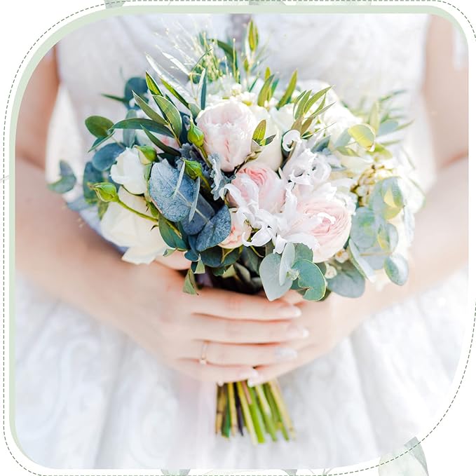 Giegxin 1000 Pcs 3 Kinds Mixed Artificial Eucalyptus Leaves Stems Bulk Silver Dollar Leaves Picks Dried Eucalyptus Bundle Faux Spray for Wedding Vase Bouquet Floral Arrangement (Green)