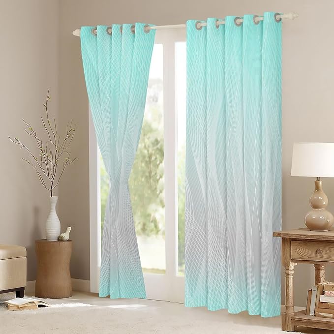 jejeloiu Teal Blue Darkening Drapes Kids Ombre Grey Strip Lines Curtains for Bedroom Living Room Gradient Style Blackout Curtains for Women Men Lightweight Abstract Window Treatments s