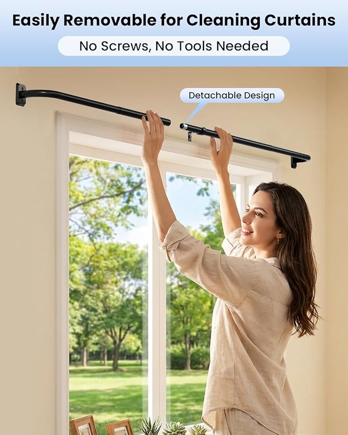 Black Long Curtain Rod, Room Darkening Curtain Rods for Windows 66 To 120 Inches, Wrap Around and Total Blackout Curtain Rod, Heavy Duty and Adjustable Curved Metal Window Treatment Rods, Matte Black