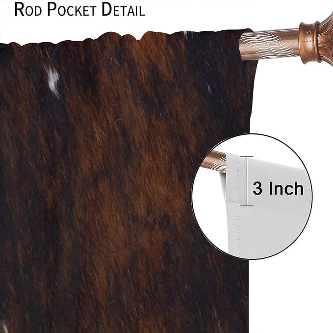 Cowhide Blackout Curtains, Western Cow Print Rustic Brown Black White Animal Fur Skin Rod Pocket Curtain Window Treatments 2 Panels Drapes for Kitchen Bedroom Living Room Office Deocr 84"W X 84"L