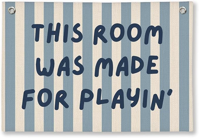 Playroom Decor, Toddler Boy Room Decorations Banner, Blue Striped Wall Flag for Kids Nursery Room Playroom Decor, 20x30 Inch
