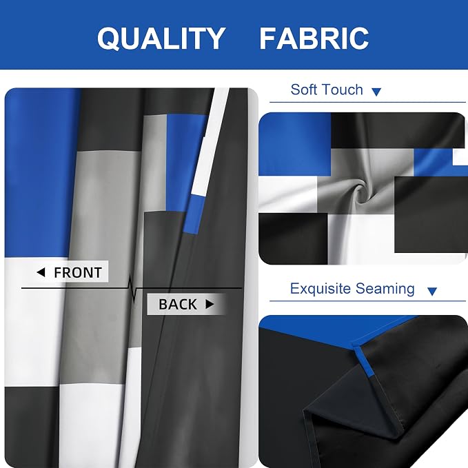 Tyrot Royal Blue 100% Blackout Curtains for Bedroom 72 inch Length 2 Panels Set White Grey Modern Abstract Geometric Black Out Curtains Insulated Room Darkening Window Drapes for Living Room, 52Wx72L