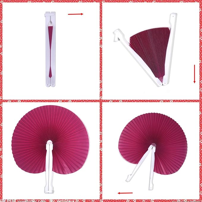 Bestage 20 Pieces Fuchsia/Hot Pink Round Paper Fans | Foldable Handheld Fans for Women,Folding Hand Fans for Wedding,Bridal Guest,Church,Party Favors,Dancing,Birthday,DIY