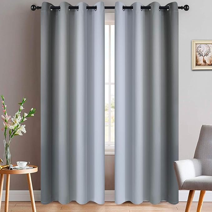 Yakamok Ombre Curtains Grey and Greyish White for Living Room,52Wx90L | Room Darkening Curtains 90,Thermal Insulated Gradient Color Drape,Light Blocking Grommet Window Curtains for Bedroom,2 Panels