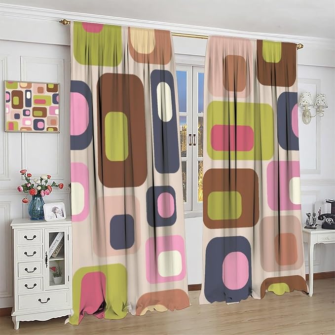 JESTRONRY Mid Century Curtains, Vintage Classic 1950S 1960S Retro Abstract Geometric Modern Home Decor Blackout Rod Pocket Window Drapes for Living Room Bedroom 42x54in