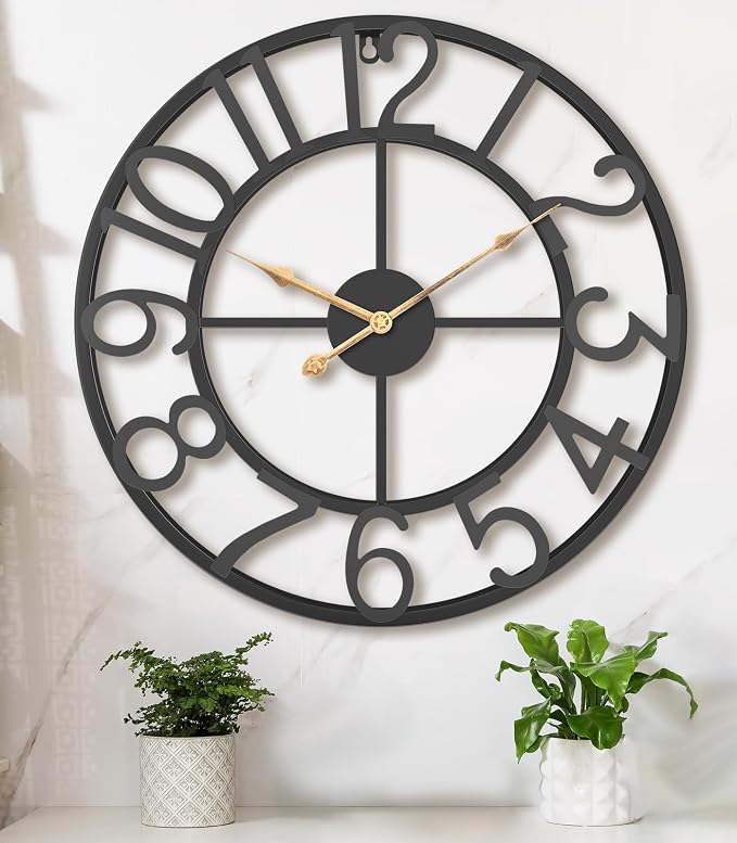 Pytha Sight 14 Inch Large Wall Clocks for Living Room Decor,Big Silent Battery Operated Metal Wall Clock,Rustic Modern FarmhouseArabic Numerals Wall Clock for Kitchen,Office,Bedroom,Dining Room