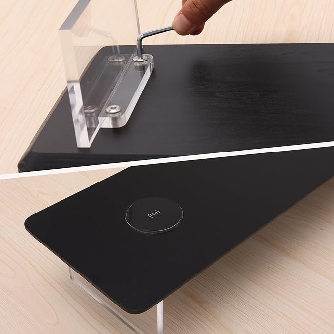 SUIBIAN Black Monitor Stand Riser with Wireless Charging 31.5Inch Large, Computer Monitor Stand,Wooden Desktop Organizer Shelf for Office Desk Computer,Laptop,TV (Black Oak)