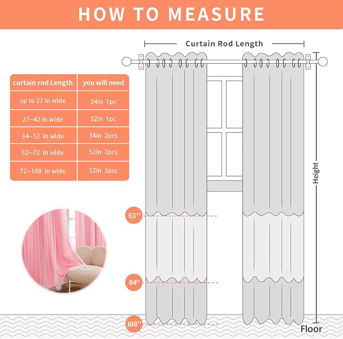 XiDi Pink Curtains Girls for Bedroom and Kids Room, 1 Panel