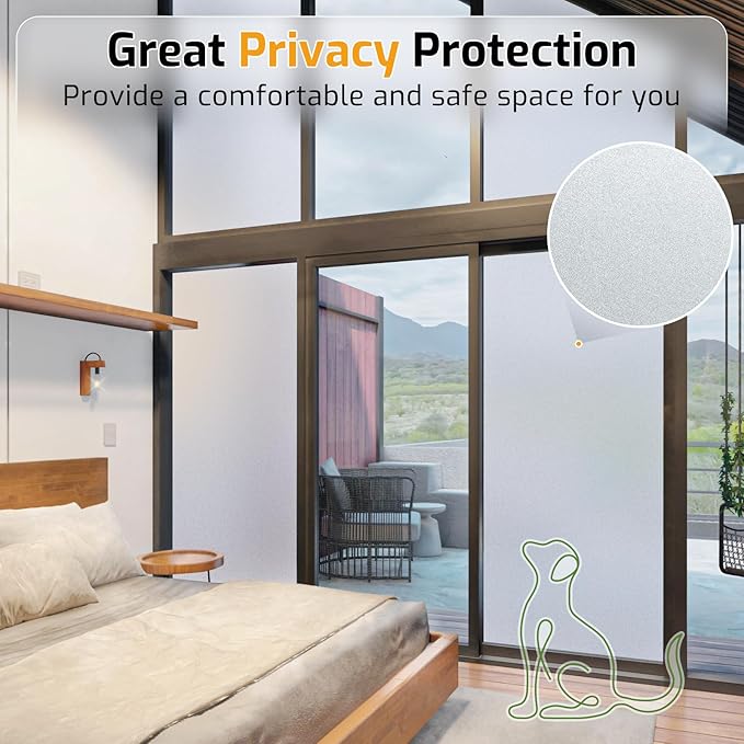 LUTE Window Privacy Film, Frosted Glass Window Film for Bathroom, Static Cling Removable Heat Control Glass Coverings, Non Adhesive Opaque Door Sticker for Home Office (Pure, 35.4" x 118.1")