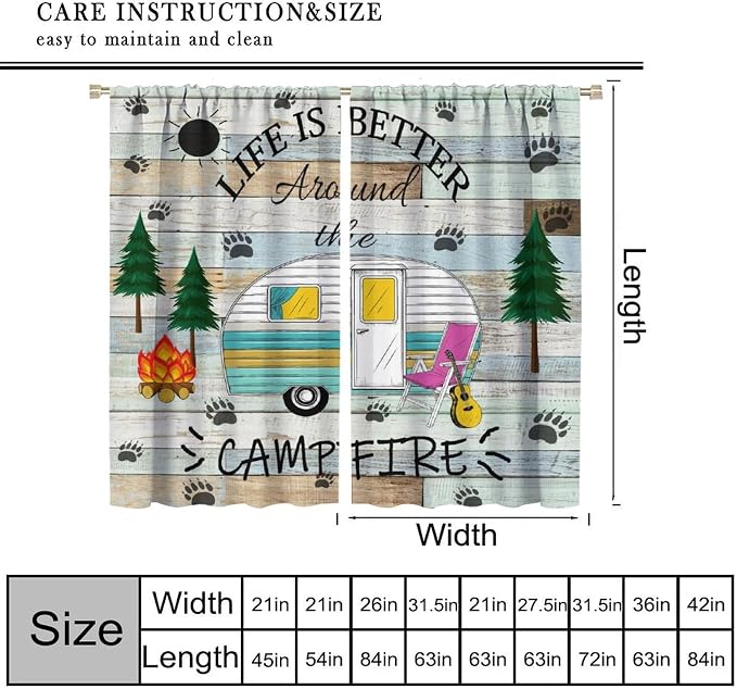 Camping Blackout Curtains Vintage Rustic Cabin Camping Drapes Farmhouse Style Camping Wooden Windows Treatments Rod Pocket Drapes for Kitchen Farm Living Room Bedroom 42x63in