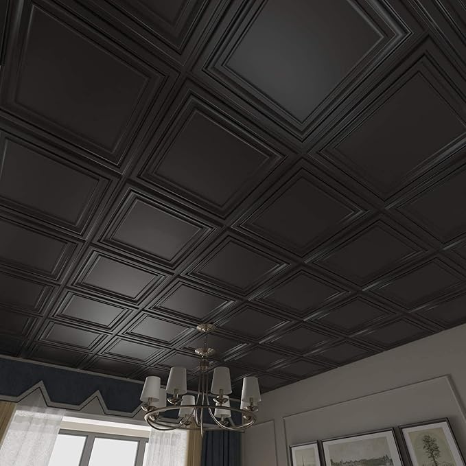 Art3d PVC Ceiling Tiles, 2'x2' Plastic Sheet in Black (12-Pack)