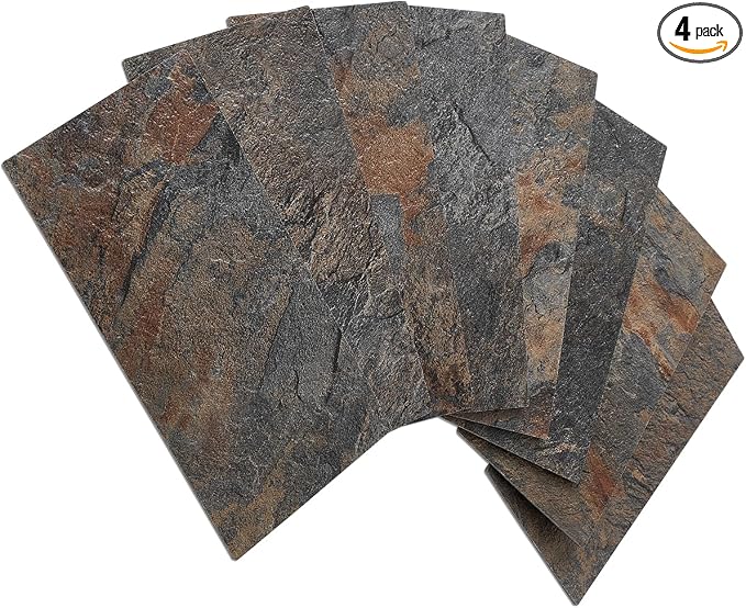 AULIGET 4 Pieces Peel and Stick Backsplash Wall Tile, 3" x 6" Rustic Slate PVC Stone Stick on Tiles