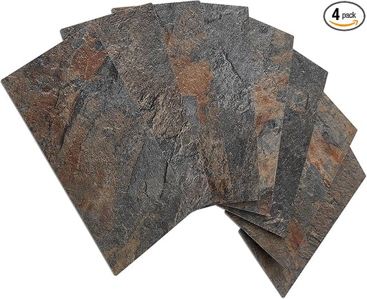 AULIGET 4 Pieces Peel and Stick Backsplash Wall Tile, 3" x 6" Rustic Slate PVC Stone Stick on Tiles
