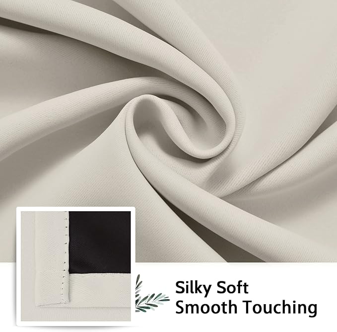 SimpleHome 100% Blackout Curtains for Bedroom,Thermal Insulated Cream Grommet Window Drapes Room Darkening Curtains for Living Room with Black Back,62 x 84 Inch,2 Panels