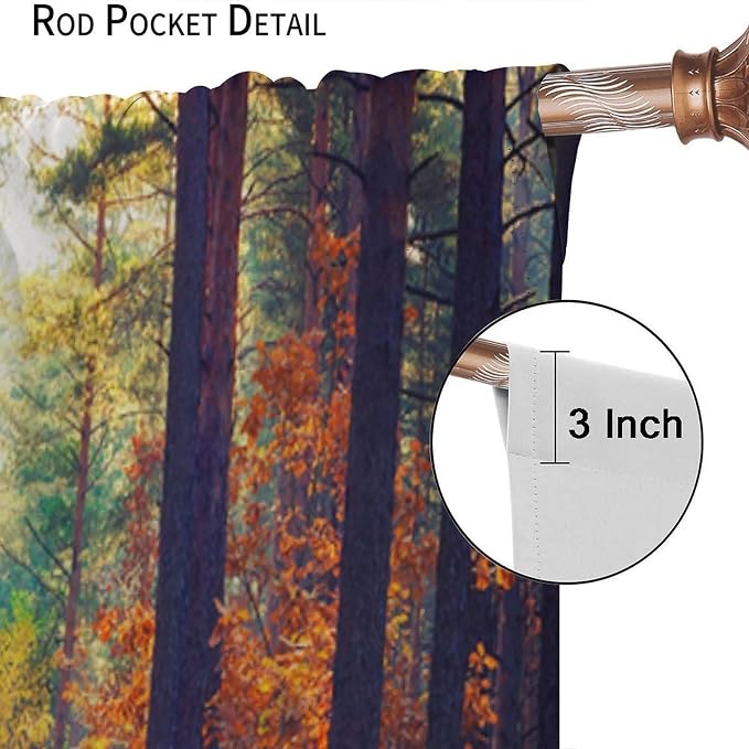 Natural Forest Curtains for Kitchen,Vintage Rustic Primitive Maple Forest Waterfall River Landscape Window Drapes for Boys Girls Bedroom Living Room 42x44.5in（No Blackout）