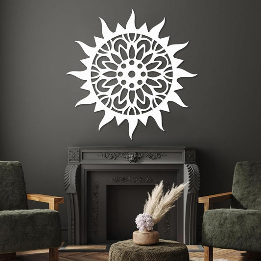 Sunburst Metal Wall Decor, Unique Sun Flower Design, Outdoor & Indoor Wall Art for Living Room, Bedroom, or Patio, Home Decor (White, 28"x28"|70x70cm)