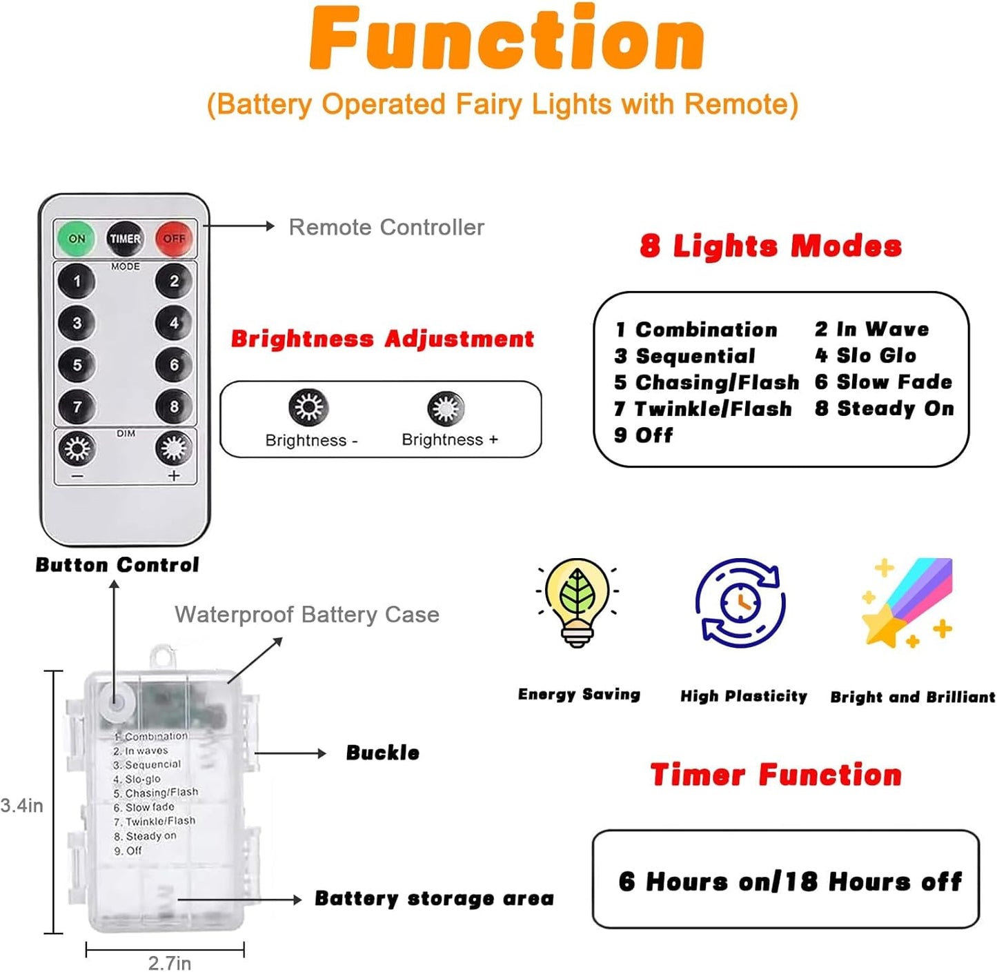 2 Pack 100LED Battery Operated Fairy Lights with Remote, 8 Modes LED String Lights with Timer, Dimmable, Memory Function, Waterproof Twinkle Lights for Outdoor Indoor Christmas Decor(Multicolor)