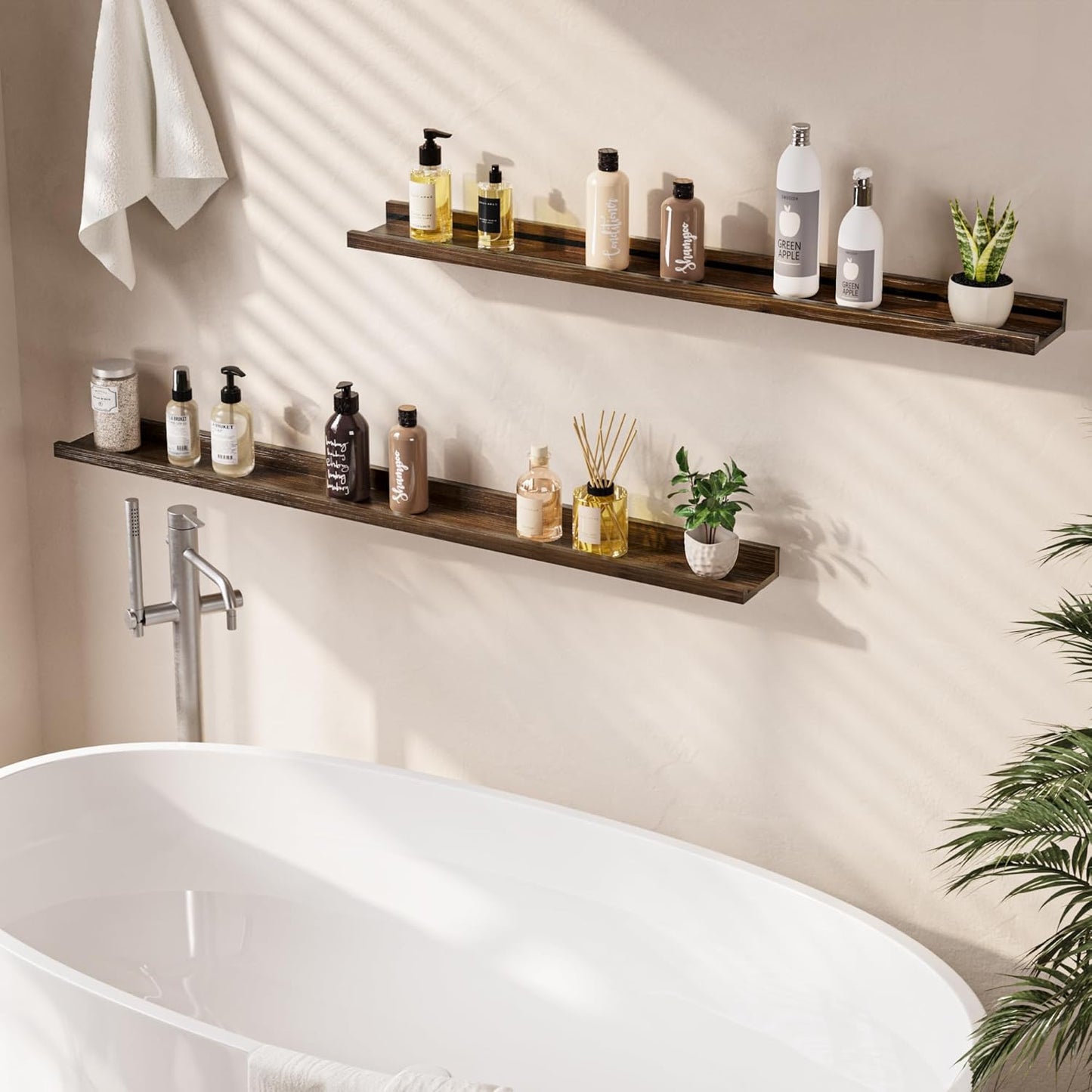 Floating Shelves for Wall, Picture Ledge Shelf 55 Inch Solid Wood Set of 2, Rustic Wall Shelves with Lip, Kids Bookshelf, Photo & Picture Live Edge Floating Shelves for Bedroom, Living Room, Kitchen