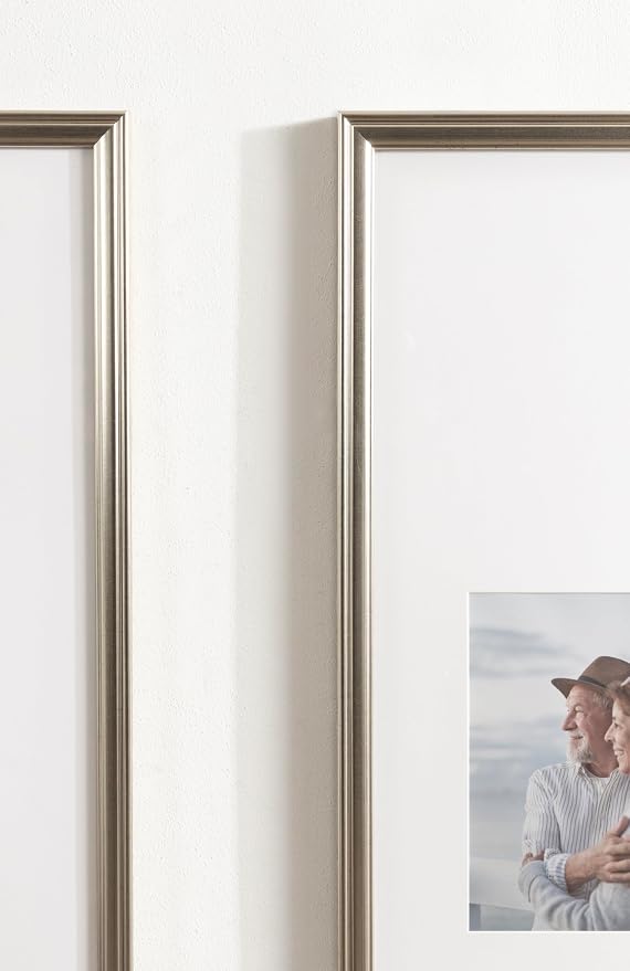 Kate and Laurel Adlynn Rectangular Panel Picture Frame Set of 2, 14 x 30 matted to 8 x 10, Silver, Modern Two-Piece Photo Frame Set for Gallery Wall Decor in Living Room Wall Display