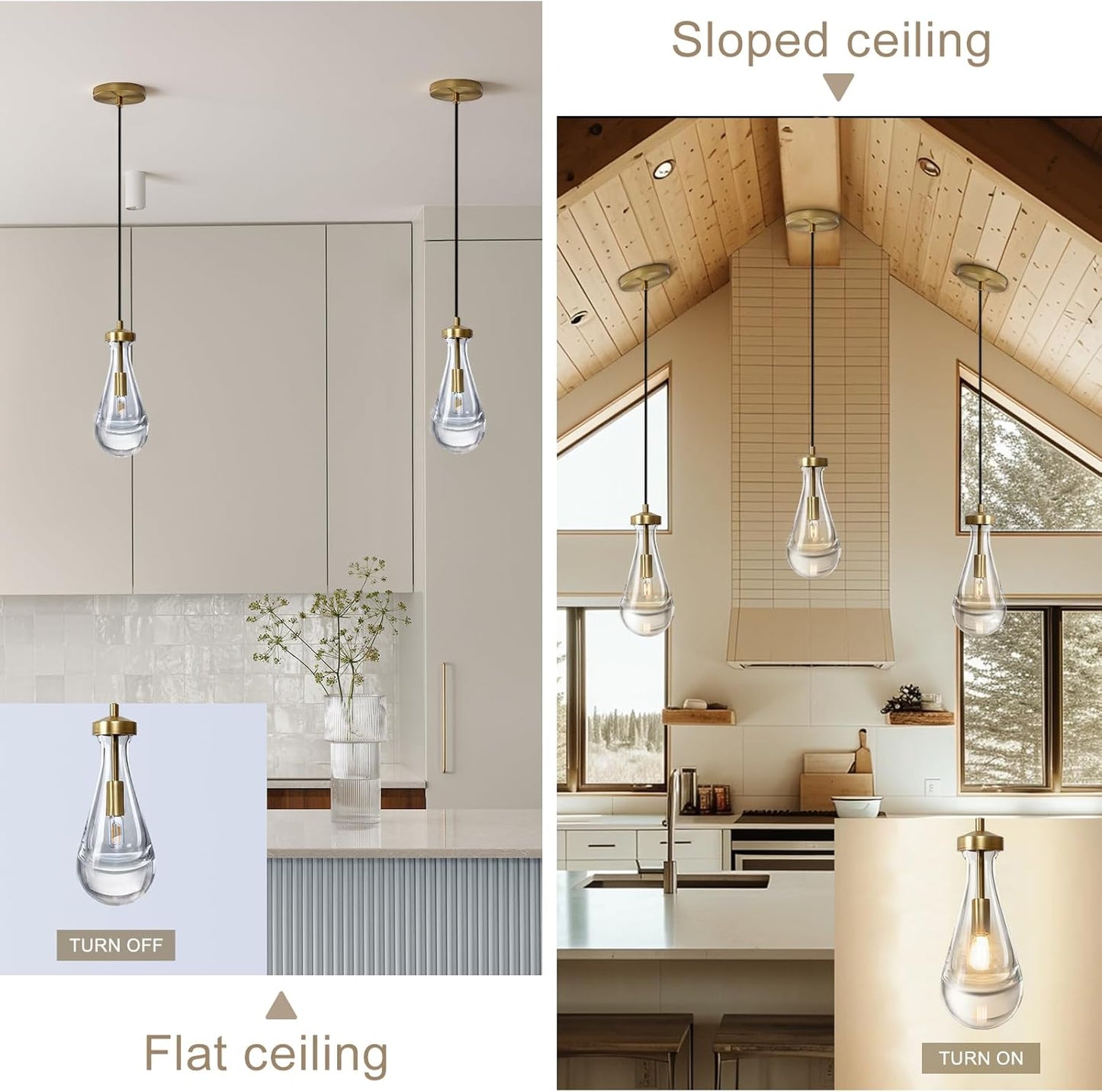 Raindrop Pendant Lights Set of 3, Pendant Lights Kitchen Island 3 Pack, Teardrop Glass Pendant Lights for Bedroom Bathroom, Island Lights, Chandelier for Living Room Hallway, Bulb Included