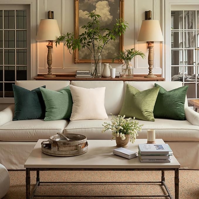 MIULEE 24x24 Inch Euro Sham Velvet Pillow Covers, Set of 2 Large Square Decorative Spring Pillows -Sage Green Super Soft for King Bed, Sofa, Couch, Accent Chairs