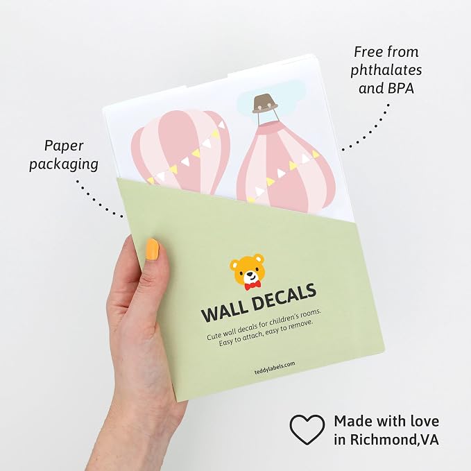Removable Wall Decals for Kids Room – Peel and Stick Wall Stickers for Girls & Boys Bedroom, Playroom & Nursery – Easy to Apply Wall Decor - Hot Air Balloons