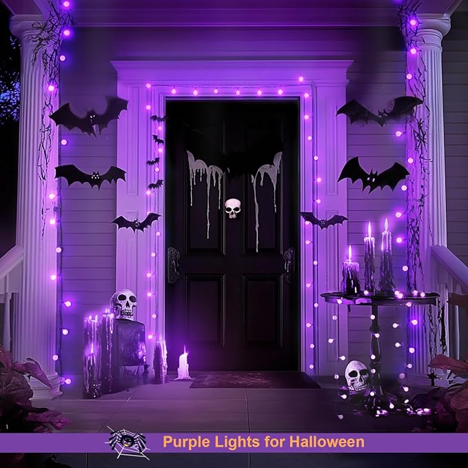JMEXSUSS 100 LED Purple Globe String Lights Battery Operated with 8 Modes | 33ft Indoor Christmas Lights with Remote, Battery Powered Fairy Lights Outdoor for Room Bedroom Party Patio Yard Decor