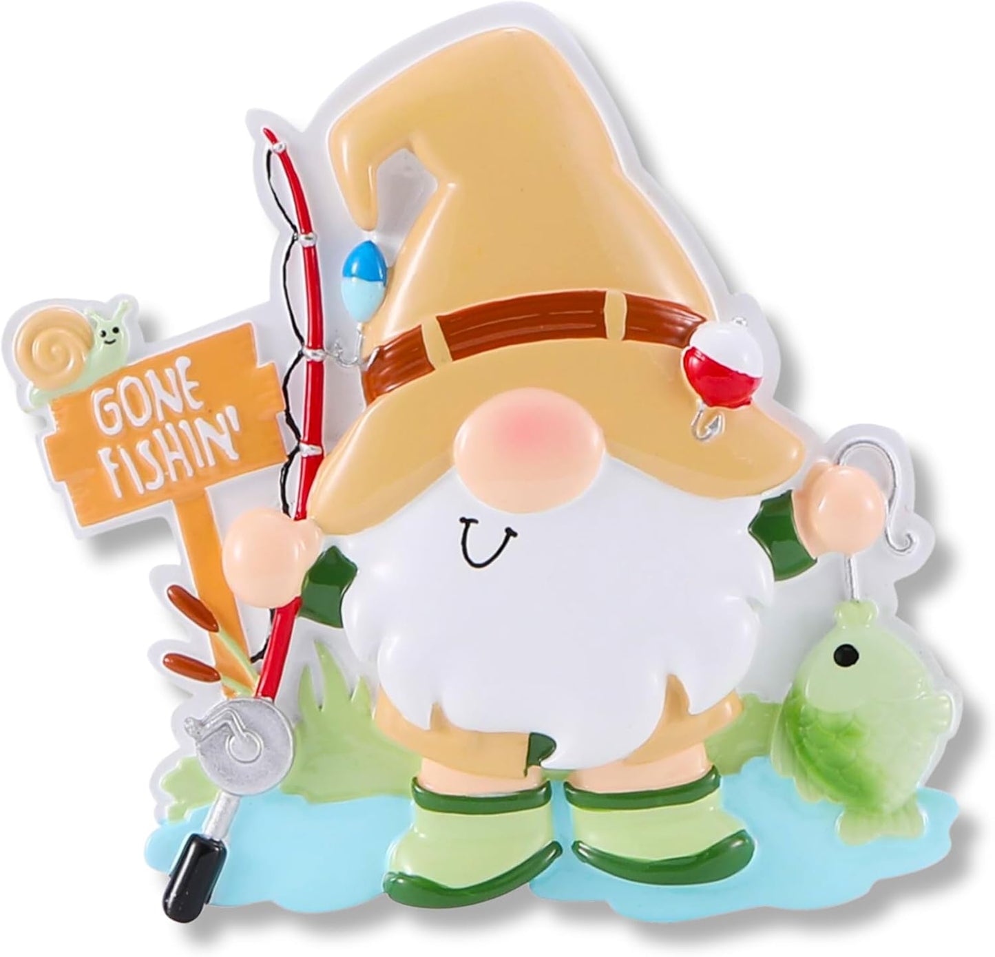 Ornaments by Elves - Personalized Gnome Fisherman Ornament 2024 - Gnome Gear Up Going Fishing and Catching Fish Accessories Home Decor Boat Decor and Christmas Decor in a Giftable Packaging