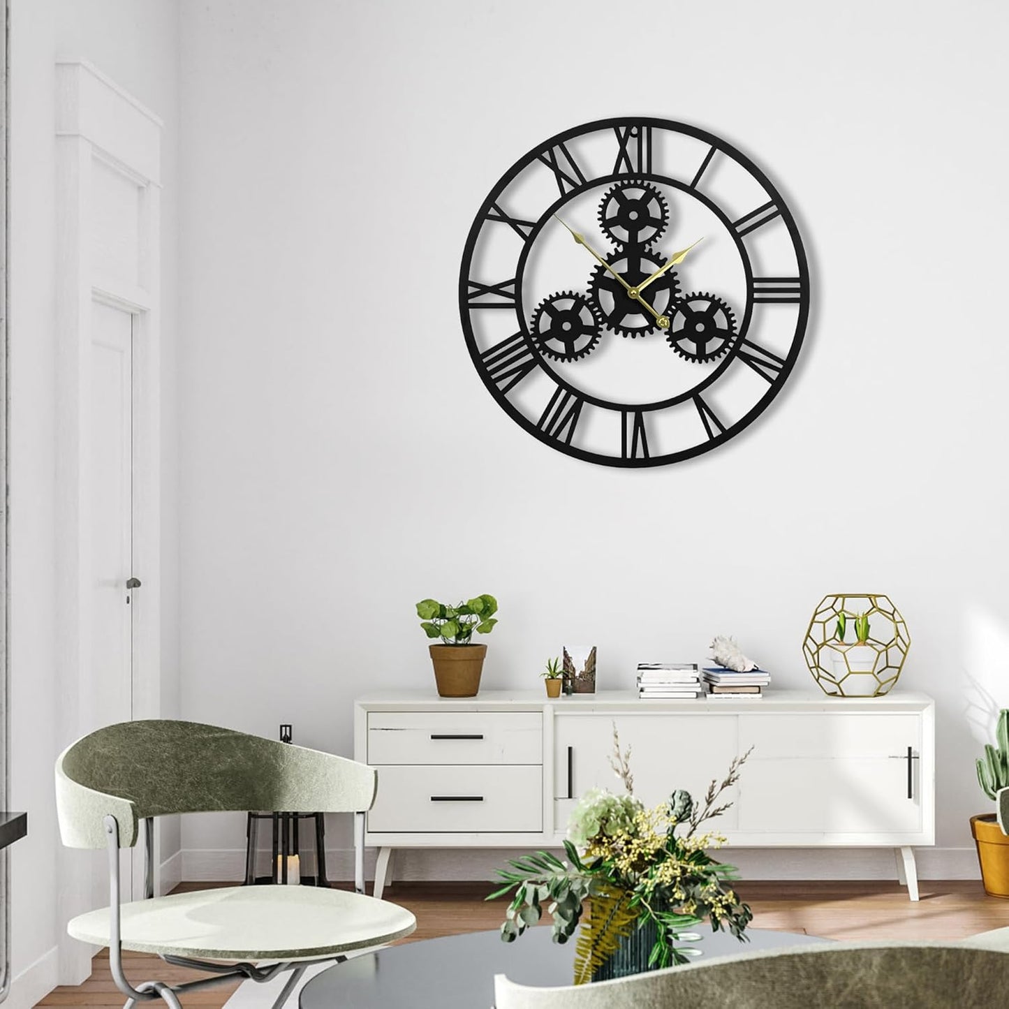 20inches/50cm Wall Clocks for Living Room Deco Non Ticking Silent Battery Operated Modern Vintage Roman Numeral Oversized Wall Clocks for Bedroom Kitchen Fireplace Office Farmhouse