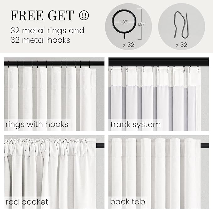 Topfinel 100% Blackout Linen Curtains 90 Inch Long 2 Panels Set, Full Light Blocking Natural Drapes with Back Tabs for Track System, Thermal Insulated Sliding Door Panels Natural 52" W*90" L