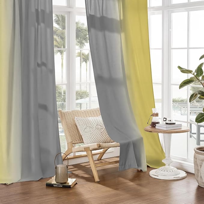 Yellow and Grayish Curtains for Living Room 84 Inch Length Ombre Curtains 2 Panel Bedroom Yellow and Grey Curtains Rod Pocket Light Filtering Window Curtain Modern Gradient Drapes