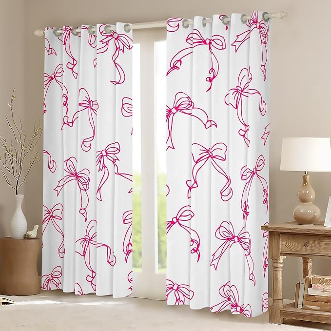 Feelyou Kawaii Bow Room Darkening Blackout Curtain Cute Bowknot Curtains for Bedroom Living Room Pink Girls Bow Blackout Curtains (2 Panels, 42 x 63 Inch) Lovely Decor Window Treatments