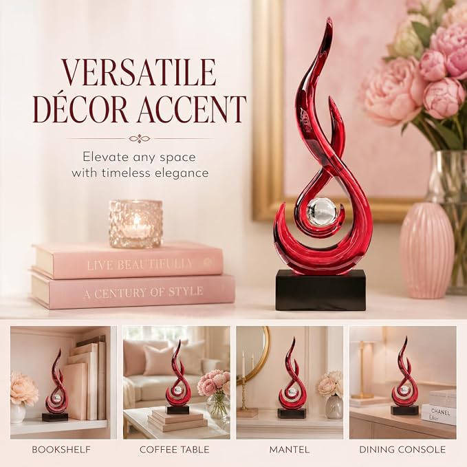 AWNR Abstract Art Deco Decor Statues for Home,Shelves,Table,Living Room, Dining Room,Modern Sculpture Decoraciones of Homes for Sale (Transparent red)
