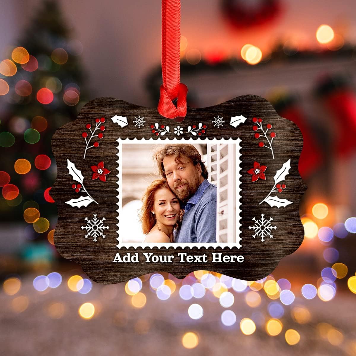 Personalized Photo Christmas Ornaments Custom Metal Aluminum Ornament with Picture & Text - Xmas Tree Hanging Decorations Gifts for Couple Family Best Friends