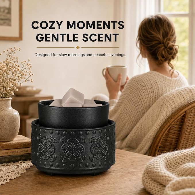 Mocosa Ceramic Wax Warmer Wax Melt Warmer for Scented Wax 3-1 Electric Candle Warmer Home Fragrance Wax Burner Perfect Christmas Gifts for Mom Women(Black-Granular)