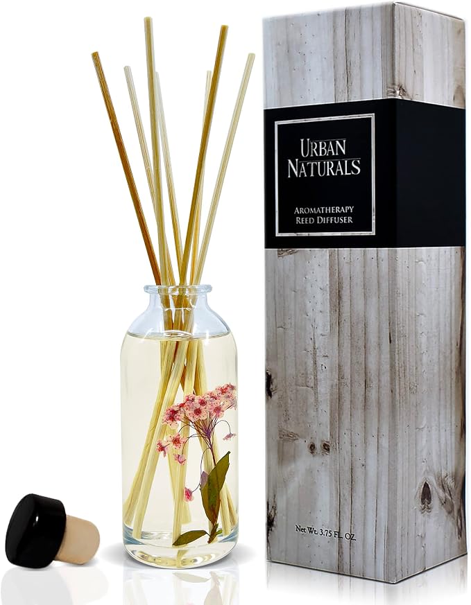 Urban Naturals Reed Diffuser Set, Sweet Pea & Sandalwood - Bathroom Décor | Made with Essential Oils & Real Botanicals, White Florals, Jasmine, Juicy Berries & Sandalwood, Made in the USA