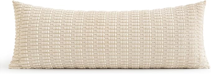 MIULEE Pack of 1 Cream White Long Body Lumbar Decorative Throw Pillow Cover 14x36 Inch for Bed Couch Sofa Living Room Soft Boho Pillow Cover Modern Farmhouse Home Decor