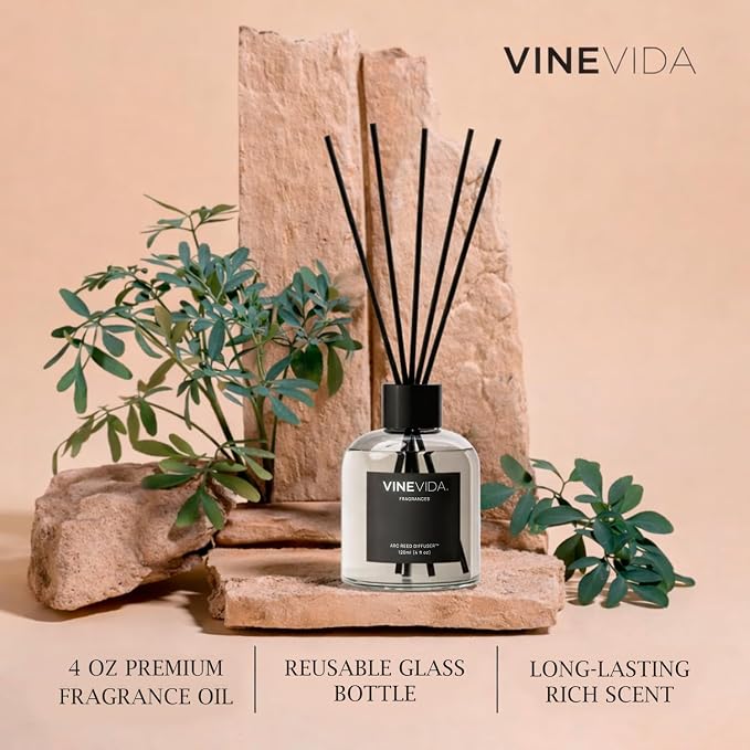VINEVIDA Reed Diffuser Wood Sage & Sea Salt | Diffuser Reed for Home & Bathroom | Long-Lasting Scent Sticks Set | Oil Stick Diffuser | Bathroom Scent