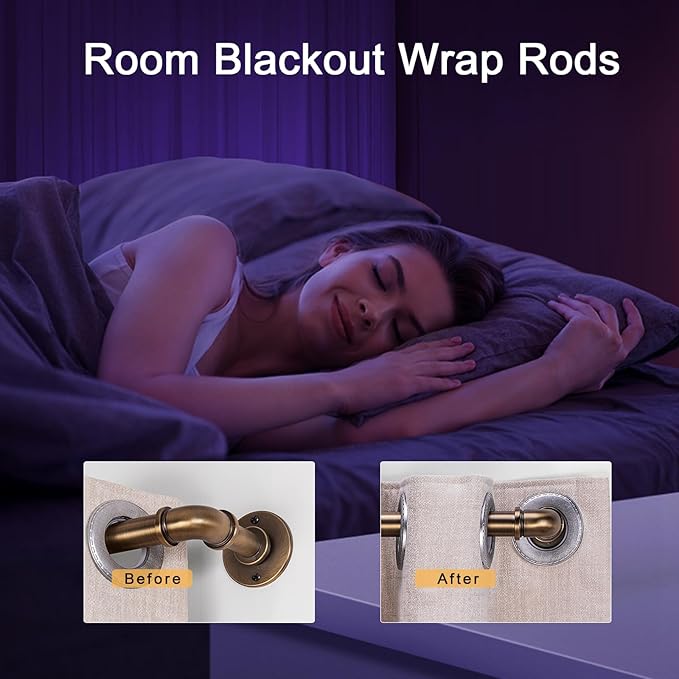Industrial Curtain Rods 18 to 45 in,Blackout Curtain Rod,Adjustable Length,1 in Diameter Pipe,Wall or Ceiling Mounted,for Bedroom and Living Room (Antique Brass18” to 45”)