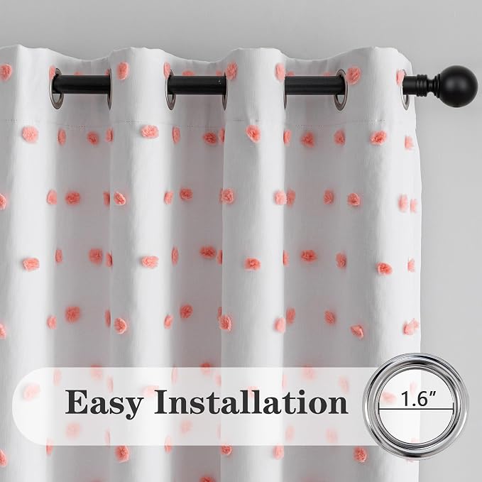 MEETSKY Pink Pom Pom Total Blackout Curtains for Girls Bedroom 90 Inch Long 100% Light Blocking Nursery Curtains for Living Room 2 Panels Room Darkening Grommet Double Layer Window Drapes 52W x 90L
