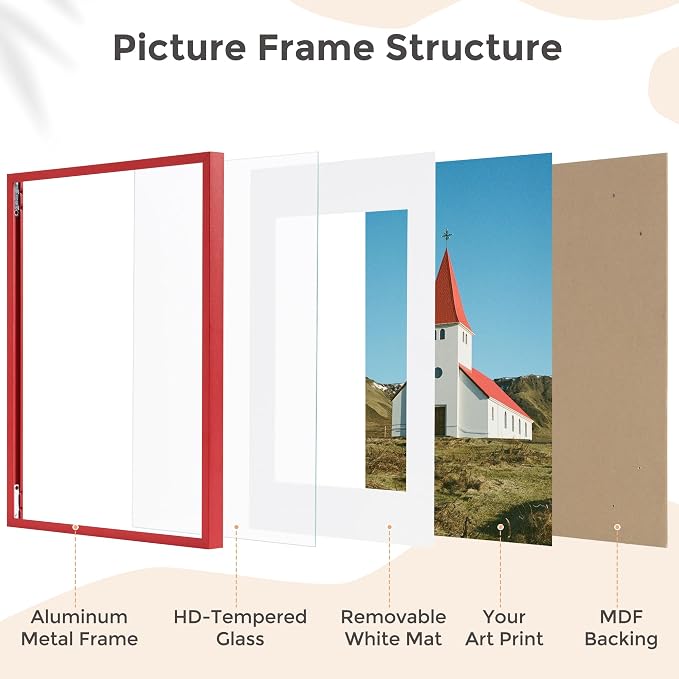 A3 Picture Frame 11.7x16.5 for A4 8.3x11.7 Photo, Aluminum Frame, Red | Sleek Metal Frame for Wall, Desk & Gift | Beveled Glass & Hardware, Minimalist