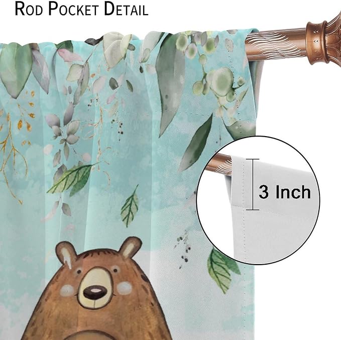 YCness Kid Forest Woodland Animal Fox Elk Bear Watercolor Print Curtains for Nursery Bedroom Living Room, Rustic Safari Wild Animal Blackout Window Drapes 2 Panel Set, 84x84 Inch