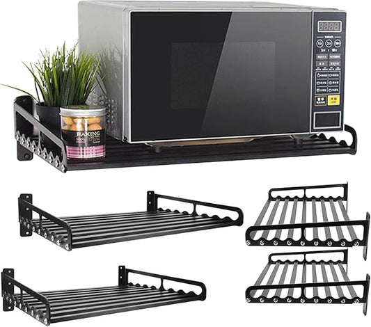 MaxxCloud Electric Oven Holders, Microwave Oven Rack Kitchen Shelf, Black Storage Racks Wall Shelf, Kitchen Organizer Aeronautical Aluminum, Weight Bearing 80 lb (19.6'' x 15.5'', Black)