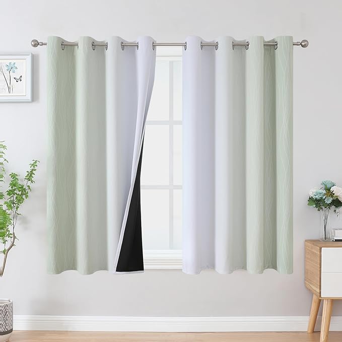 Estelar Textiler Sage and Greyish White Blackout Curtains 45 Inch Length, Light Blocking Gradient Drapes for Bedroom, Thermal Insulated Grommet Ombre Curtains for Bathroom,52Wx45L,2 Panels