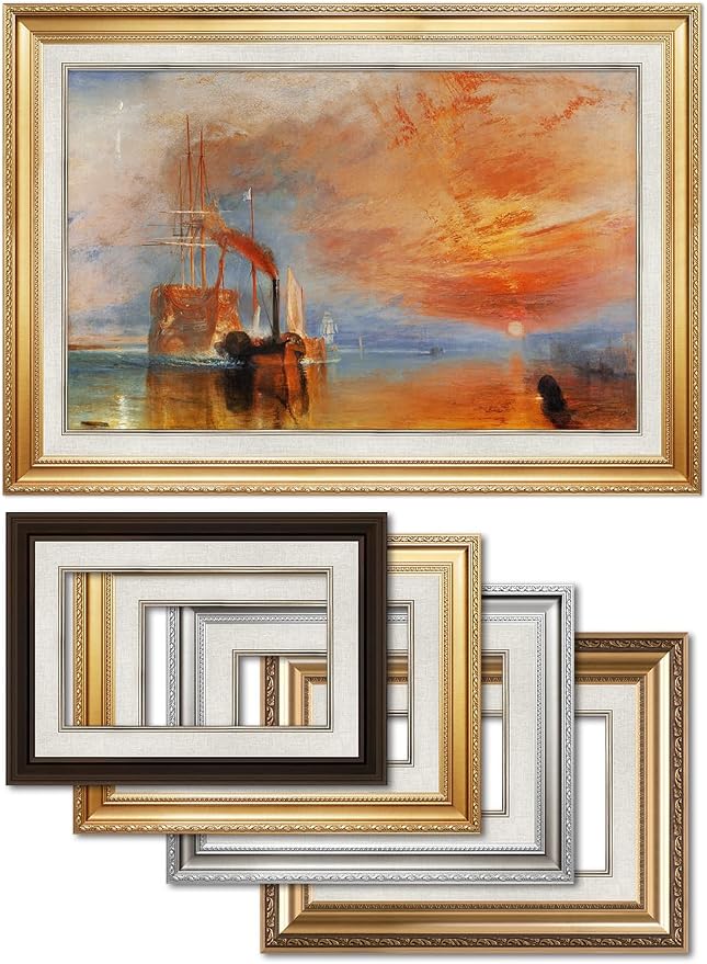 DECORARTS - The Fighting Temeraire by William Turner. World Famous Painting Reproduction. Giclee Prints in Classic Golden Frame Ready to Hang
