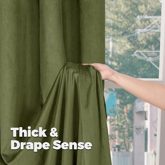 BGment Sage Green Velvet Curtains 120 Inches Long for Living Room, Thermal Insulated Soundproof Blackout Back Tab and Rod Pocket Elegant Decorative Curtains for Bedroom, Set of 2 Panels, 52 x 120 Inch